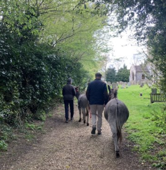 Following the donkeys into St Mary's East Walton